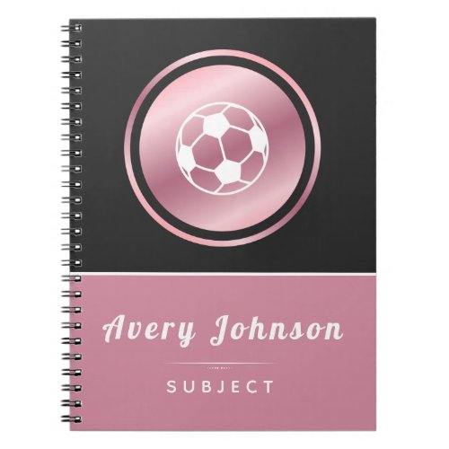 Cute Pink  Black Girls Soccer Name School Subject Notebook