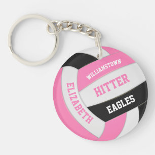 cute pink black girly personalized volleyball keychain