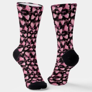 Cute pink black hearts Valentine's Day Socks