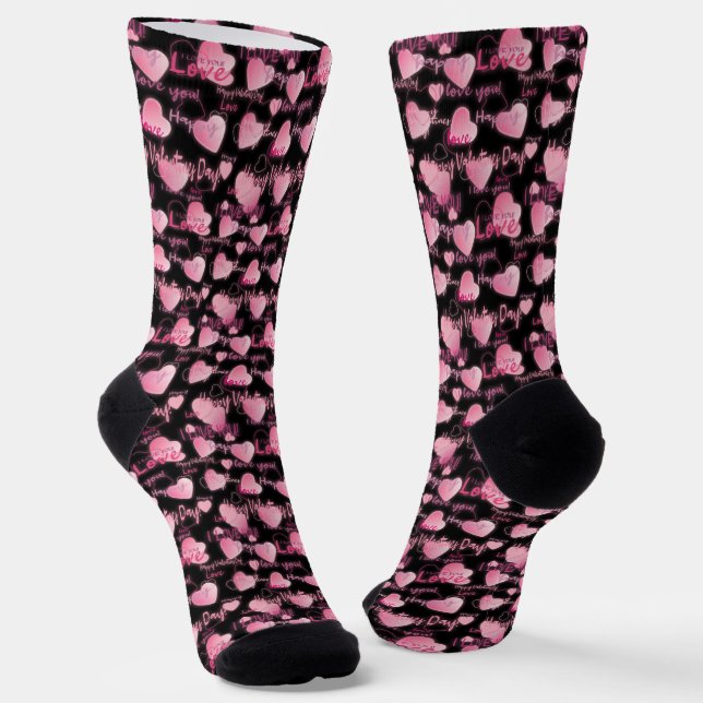 Cute pink black hearts Valentine's Day  Socks (Angled)