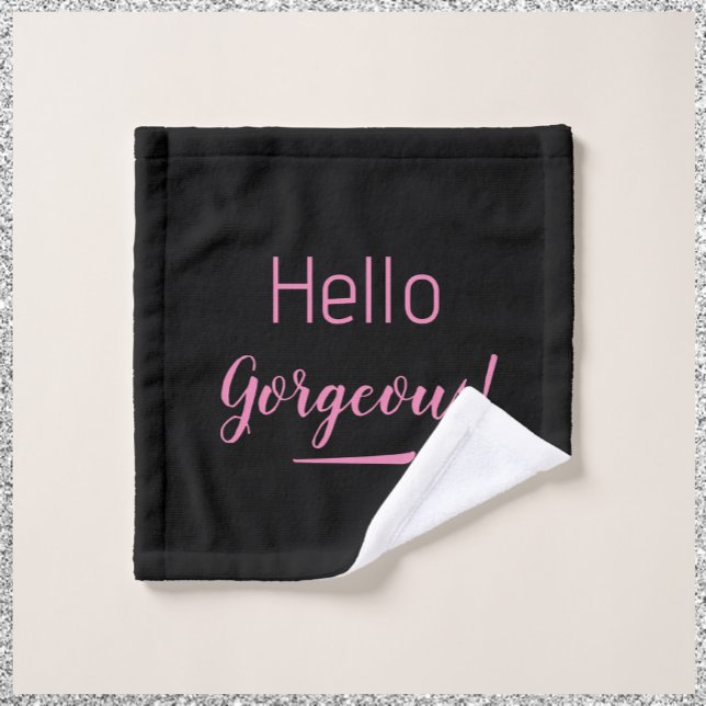 Cute Pink & Black Hello Gorgeous Quote Slogan Bath Towel Set (Creator Uploaded)