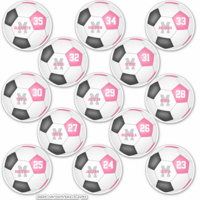 cute pink black individual soccer players sticker (Front)