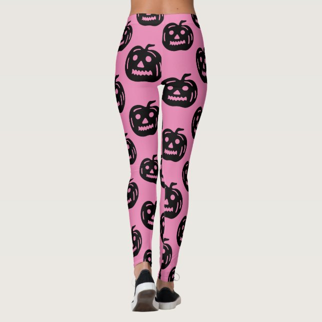 Cute Pink Black Jack O Lantern Halloween Costume Leggings (Back)