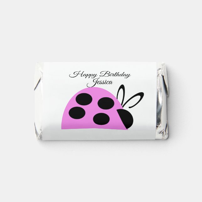 Cute Pink Black Ladybug Birthday Name  Hershey's Miniatures (Front)