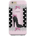 Cute Pink Black Polka Dots High Heel Tough Iphone 6 Plus Case at Zazzle