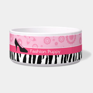 Cute Pink Black Shoes Trendy Zebra Print With Name Bowl