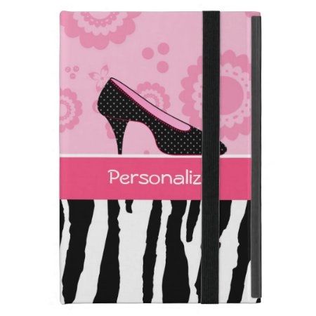 Cute Pink Black Shoes Trendy Zebra Print With Name Ipad Mini Case