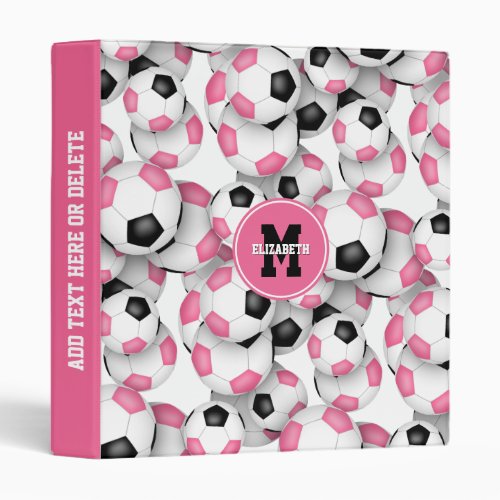 cute pink black soccer balls pattern girls sports 3 ring binder