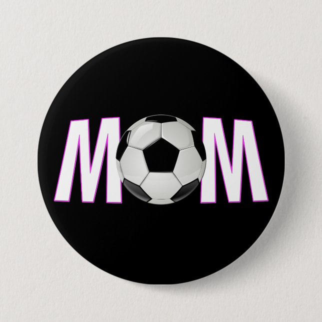 Cute Pink & Black Soccer Mom Button Pin (Front)