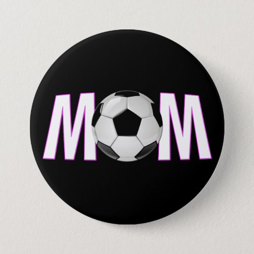 Cute Pink  Black Soccer Mom Button Pin