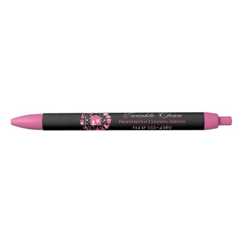 Cute Pink Black Supplies Cleaning Service Business Black Ink Pen