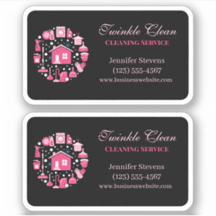 Cute Pink Black Supplies Cleaning Service Business Sticker
