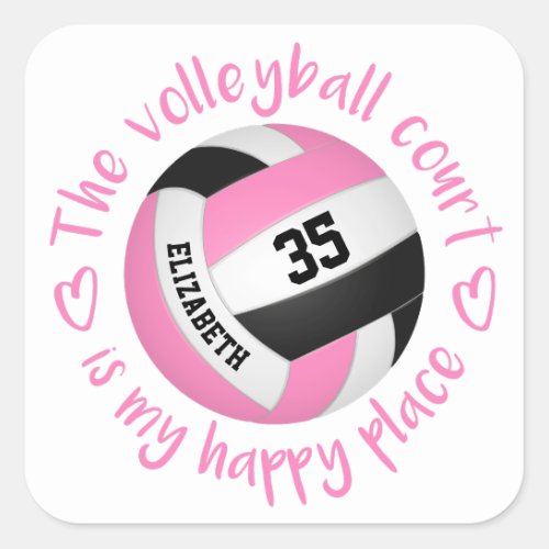 cute pink black volleyball court my happy place square sticker