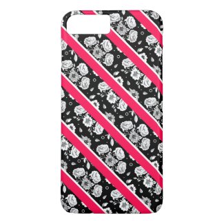 Cute pink black white flowers stripes