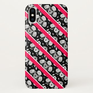 Cute pink black white flowers stripes