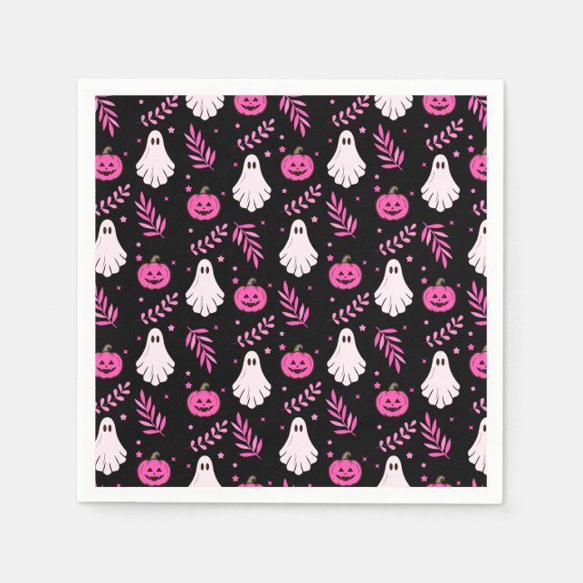 Cute Pink Black White Halloween Party Napkins (Front)