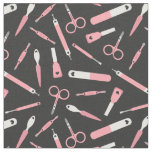 Cute Pink Black White Manicurist Tools Pattern Fabric