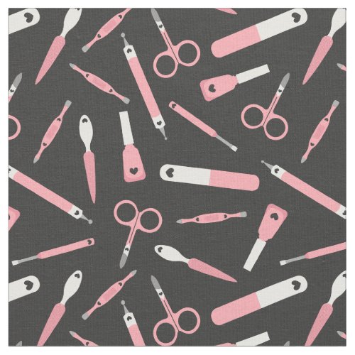 Cute Pink Black White Manicurist Tools Pattern Fabric