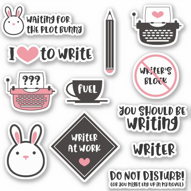 Cute Pink Black Writer Sticker (Front)