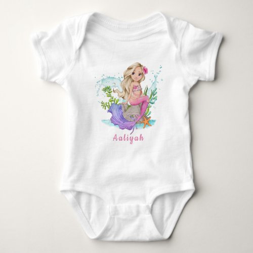 Cute Pink Blond Mermaid New Baby Bodysuit