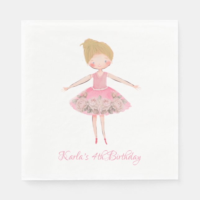 Cute Pink Blonde Ballerina Dancer Napkins (Front)
