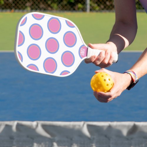 Cute Pink Blue and Orange Polka Dot Personalized Pickleball Paddle