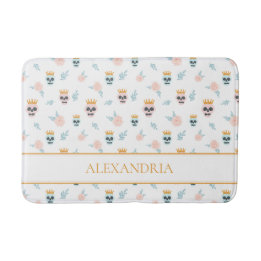 Cute Pink Blue Botanical Skull Pattern Halloween Bath Mat