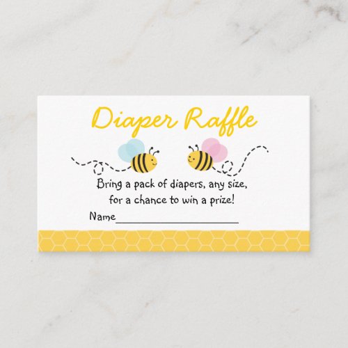 Cute Pink  Blue Bumble Bee Diaper Raffle Ticket Enclosure Card