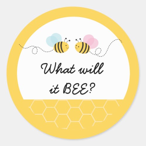 Cute Pink  Blue Bumble Bee Gender Reveal Classic Round Sticker