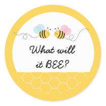 Cute Pink & Blue Bumble Bee Gender Reveal Classic Round Sticker