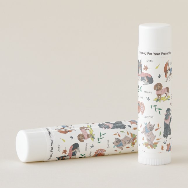 Cute pink & blue dog lovers botanical pattern lip balm (Front)