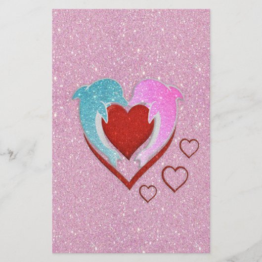 Cute pink blue dolphins holding a red heart (Front)