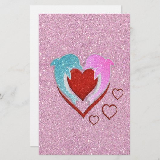 Cute pink blue dolphins holding a red heart (Front/Back)