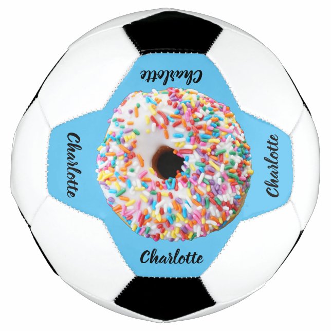 Cute Pink Blue Donut Personalized Modern Soccer Ball (Front)