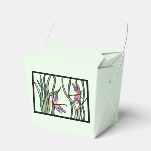 Cute Pink Blue Dragonflies and Green Leaves Favor Boxes