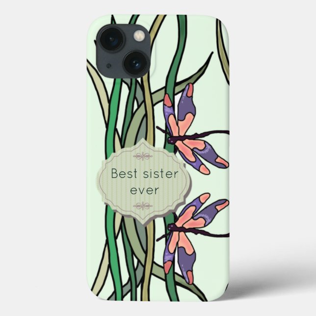 Cute Pink Blue Dragonflies Green Leaves Sister Case-Mate iPhone Case (Back)
