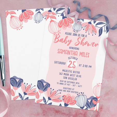 Cute Pink Blue Flowers and Greenery Baby Shower