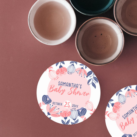 Cute Pink Blue Flowers Botanical Baby Shower
