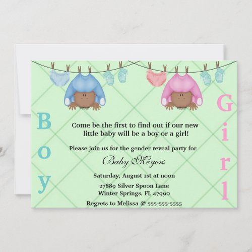 Cute Pink  Blue Gender Reveal Party Invitation
