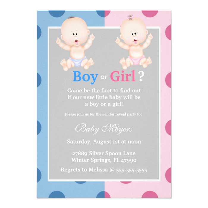 Cute Pink & Blue Gender Reveal Party Invitation