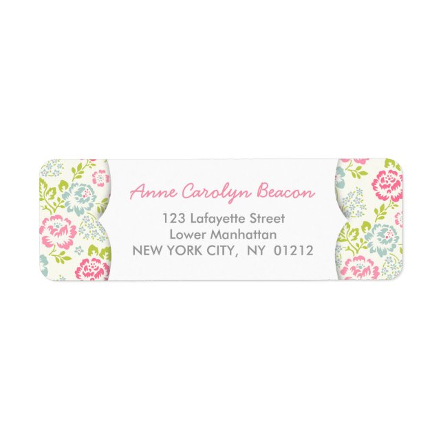 Cute Pink & Blue Girly Floral Label (Front)