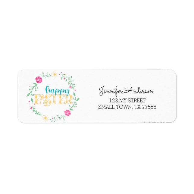 Cute Pink Blue Green Spring Happy Easter Address Label (Front)