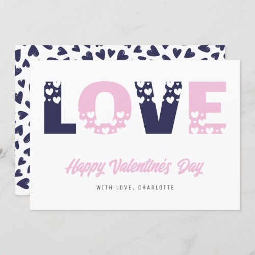 Cute Pink Blue Hearts Happy Valentines Day Holiday Card