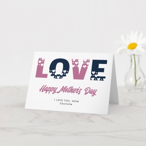Cute Pink Blue Hearts Photo Mothers Day Card