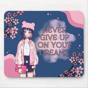 Cute Pink Blue Kawaii Anime Cherry Blossom Girly Mouse Pad