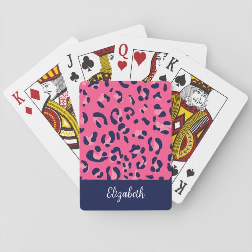 Cute Pink Blue Leopard Print Name Playing Cards