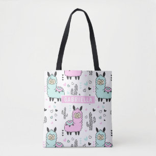 Cute Pink & Blue Llama Tote Bag