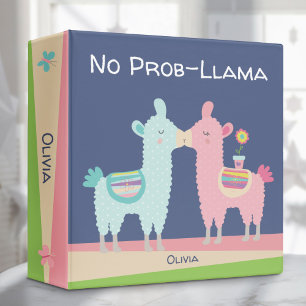 Cute pink blue llamas kawaii back to school name 3 ring binder