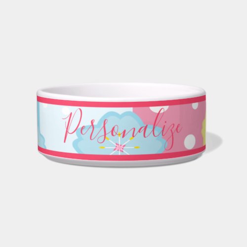 Cute Pink Blue Pastel Design Personalized Dog Cat Bowl