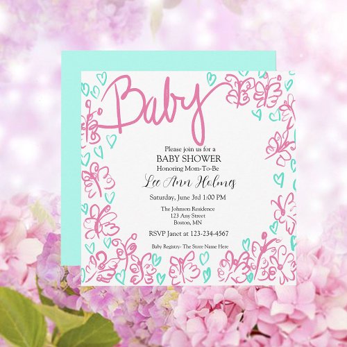Cute Pink Blue Personalized Baby Shower Invitation